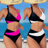 2025 new bikini Europe and the United States cross-border foreign trade hanging neck color high-waisted bikini separate swimsuit women's swimsuit