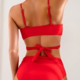 2024 new bikini cross-border Europe and the United States Aliexpress pure color lace-up sexy bikini two-piece swimsuit swimsuit women