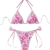 2024 new bikini cross-border European and American foreign trade printed triangle cup pendant sexy bikini swimsuit women