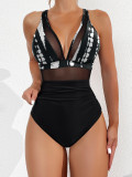 2025 new bikini cross-border European and American foreign trade solid color gauze backless sexy bikini one-piece swimsuit swimsuit