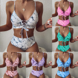 Europe and the United States 2023 foreign trade Aliexpress new sexy ink print chest strap bikini strap split swimsuit