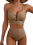 2025 new bikini Europe and the United States cross-border solid color gathering thin high-waisted sexy bikini high-grade swimsuit women