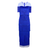 Patchwork multi-layer fringe high Fanny pack hips black S-4XL plus size women's party dresses
