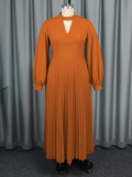 AM030920 Light wind hollow small stand collar dress comfortable loose lantern sleeve pleated skirt dress