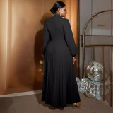 AM030920 Light wind hollow small stand collar dress comfortable loose lantern sleeve pleated skirt dress