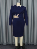 AM040617 Fashion embroidery long-sleeved dress cross-border plus-size high-waisted banquet party dresses