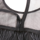 Patchwork multi-layer fringe high Fanny pack hips black S-4XL plus size women's party dresses