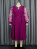 AM040710 Autumn new lantern long-sleeved elegant dress party studded high-waisted A-line dresses