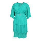 AM040936 Temperament lotus sleeve dress elegant style party pearl chiffon A-line dress