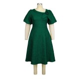 AM040856 New fashion puffed sleeve high waist dress party commuting comfort plus size dress dress
