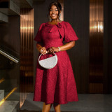 AM040856 AliExpress Europe and the United States cross-border jacquard dress plus-size fashion party banquet A-line dress