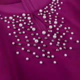 AM040710 Autumn new lantern long-sleeved elegant dress party studded high-waisted A-line dresses