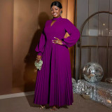 AM030920 Light wind hollow small stand collar dress comfortable loose lantern sleeve pleated skirt dress