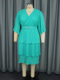 AM040936 Temperament lotus sleeve dress elegant style party pearl chiffon A-line dress