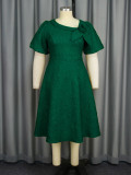 AM040856 New fashion puffed sleeve high waist dress party commuting comfort plus size dress dress