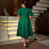 AM040856 New fashion puffed sleeve high waist dress party commuting comfort plus size dress dress