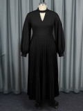 AM030920 Light wind hollow small stand collar dress comfortable loose lantern sleeve pleated skirt dress