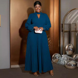 AM030920 Light wind hollow small stand collar dress comfortable loose lantern sleeve pleated skirt dress