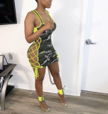 DN8385 Amazon hot European and American women's cross-border foreign trade sexy strap camouflage dress nightclub wear