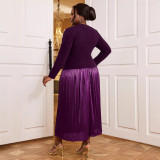 AM040721 Light ripe wind dark purple fake two dresses Cross-border dress party banquet high-waisted dress dress