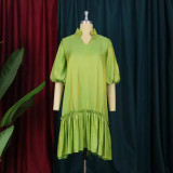 Short sleeve big size fat sister plus 4XL stand collar loose dress loose dress