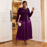 AM040721 Light ripe wind dark purple fake two dresses Cross-border dress party banquet high-waisted dress dress