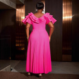 AM040940 Elegant ruffled high-waisted pleated skirt Party style plus-size dress Party dress