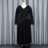 AM040608 New style V-neck flared sleeve dress party style party beaded light dress dress