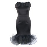 AM030318 Cross-border new V-neck sleeveless bow dress Designer gauze dress dress