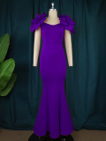 New large size women's wholesale dress fat MM creative design petal sleeve mopping gown dress