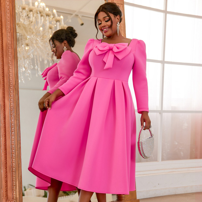 AM040622 Cross-border African plus-size banquet dresses European and American style square collar bow dresses