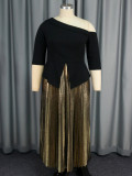 AM041023SET Party set Sexy split top luxury pleated skirt two-piece two-piece