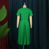 Spring and summer new hemmed skirt pleated skirt oblique shoulder all temperament plus-size women hemmed skirt