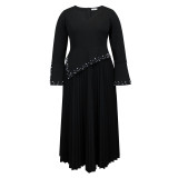 AM040608 New style V-neck flared sleeve dress party style party beaded light dress dress