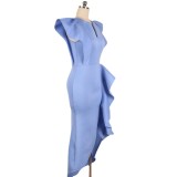 Plus-size ruffled short sleeve high waist slimming irregular hem women's dress white dress dress