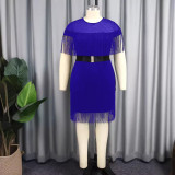 AM030804 Elegant wind high waist fringe women's dress Fashion comfortable slimming dress with belt dress