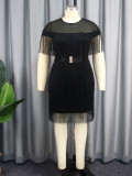 AM030804 Elegant wind high waist fringe women's dress Fashion comfortable slimming dress with belt dress
