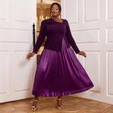AM040721 Light ripe wind dark purple fake two dresses Cross-border dress party banquet high-waisted dress dress