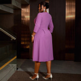 AM040920 Foreign trade women's fashion pleated skirts elegant solid color pleated plus-size dresses