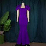 New large size women's wholesale dress fat MM creative design petal sleeve mopping gown dress
