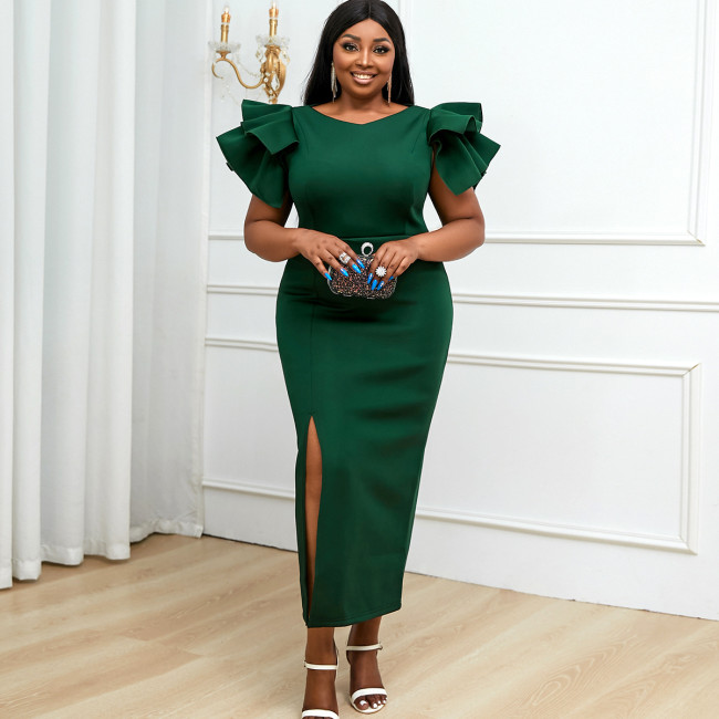 AM200938 High waist large size slim-fit bag hip slit Party Evening dress dress for women