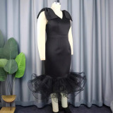AM030318 Cross-border new V-neck sleeveless bow dress Designer gauze dress dress