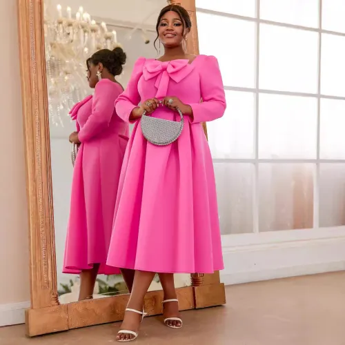 AM040622 Cross-border African plus-size banquet dresses European and American style square collar bow dresses