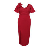 AM040704 new bow ruffled lace dress cross-border fashion banquet dress dresses