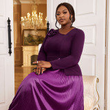 AM040721 Light ripe wind dark purple fake two dresses Cross-border dress party banquet high-waisted dress dress