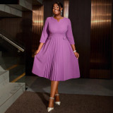 AM040920 Foreign trade women's fashion pleated skirts elegant solid color pleated plus-size dresses