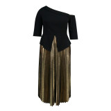 AM041023SET Party set Sexy split top luxury pleated skirt two-piece two-piece