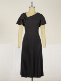Spring and summer new hemmed skirt pleated skirt oblique shoulder all temperament plus-size women hemmed skirt