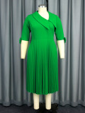 AM040516 Personality asymmetrical collar fresh green commuter dress plus size high waist pleated dress