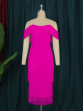 AM220310 Europe and the United States sexy strapless backless fringe skirt flowing large size skirt dress female dress